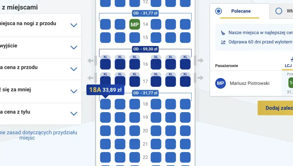 Ryanair - Miejsca przy oknie. Które rzędy A i F wybrać?