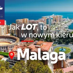 LOT oferuje nowe **malaga loty**. Widok na miasto z areną i portem.