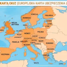Mapa Europy z zaznaczonymi krajami objętymi EKUZ. Planujesz podróż na Słowację? Ubezpieczenie turystyczne zapewni Ci spokój.