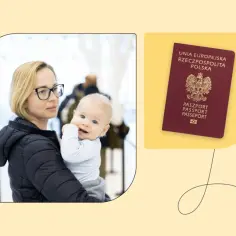 Kobieta z dzieckiem i polski paszport. Dowiedz się, co potrzebne do wyrobienia paszportu dziecku, by móc podróżować.