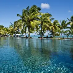 Rajski basen z palmami na Mauritiusie. Idealna pogoda kiedy jechać? Właśnie taka!