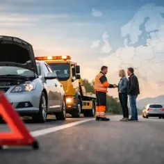 Awaria samochodu za granicą? Krótkoterminowe assistance pomoże. Pomoc drogowa, para i mapa Europy.