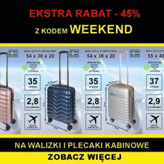 Różne walizki kabinowe idealne jako bagaż osobisty Ryanair, z rabatem 45% na kod WEEKEND.