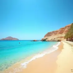 Piękna plaża w Egipcie, idealna na wakacje. W grudniu temperatura jest przyjemna, można kąpać się w turkusowym morzu.