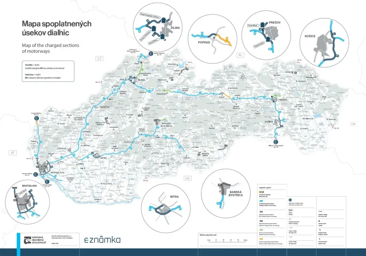 Mapa spoplatnených úsekov diaľnic na Slovensku. Zobrazuje diaľničné úseky, ktoré vyžadujú winiety Slovensko pre ich užívanie.