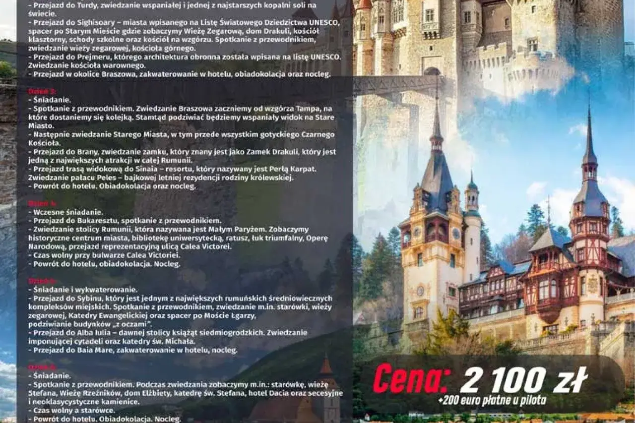 Zamki i pałace Rumunii, wspaniałe widoki i bogata historia. Odkryj piękno kraju, poznaj jego sekrety. Ceny w Rumunii są atrakcyjne!