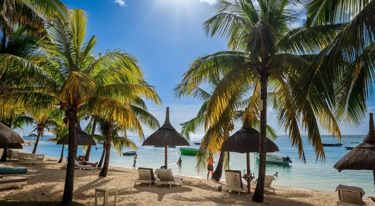 Rajska plaża na Mauritiusie, idealna na wakacje. Kiedy jechać? Właśnie teraz, gdy pogoda dopisuje, a słońce świeci nad palmami i turkusowym morzem.
