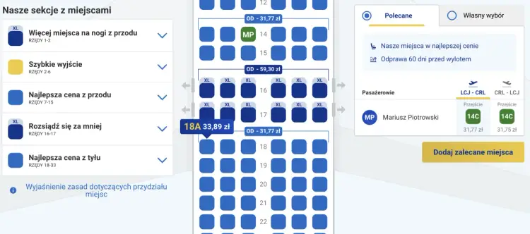 Ryanair - Miejsca przy oknie. Które rzędy A i F wybrać?